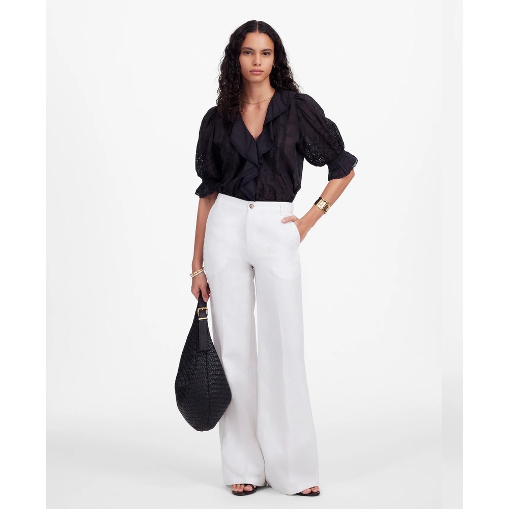 Madewell The Zoe Relaxed Wide Pant White 100% Linen Trousers Womens Size P8